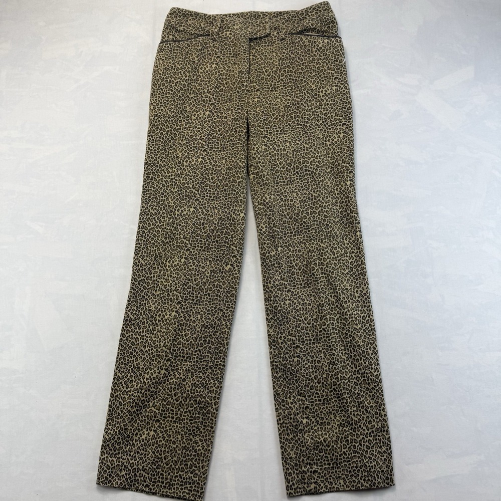 Christina Rotelli Leopard Print Pants Womens 6 Brown Straight Leg